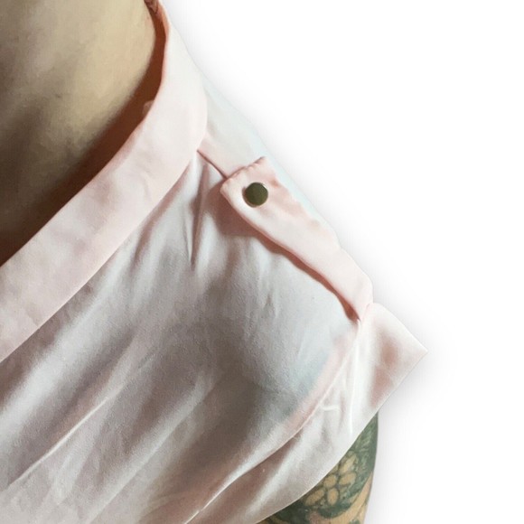 Women's Wrap Top Blouse Pink Chiffon Sheer Draped Open Front Shirt Medium M - Picture 9 of 12